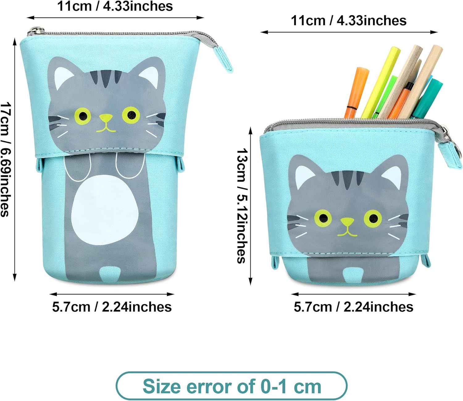 3pcs Telescopic Pencil Holder Canvas PU Cartoon Cute Cat - TTpen
