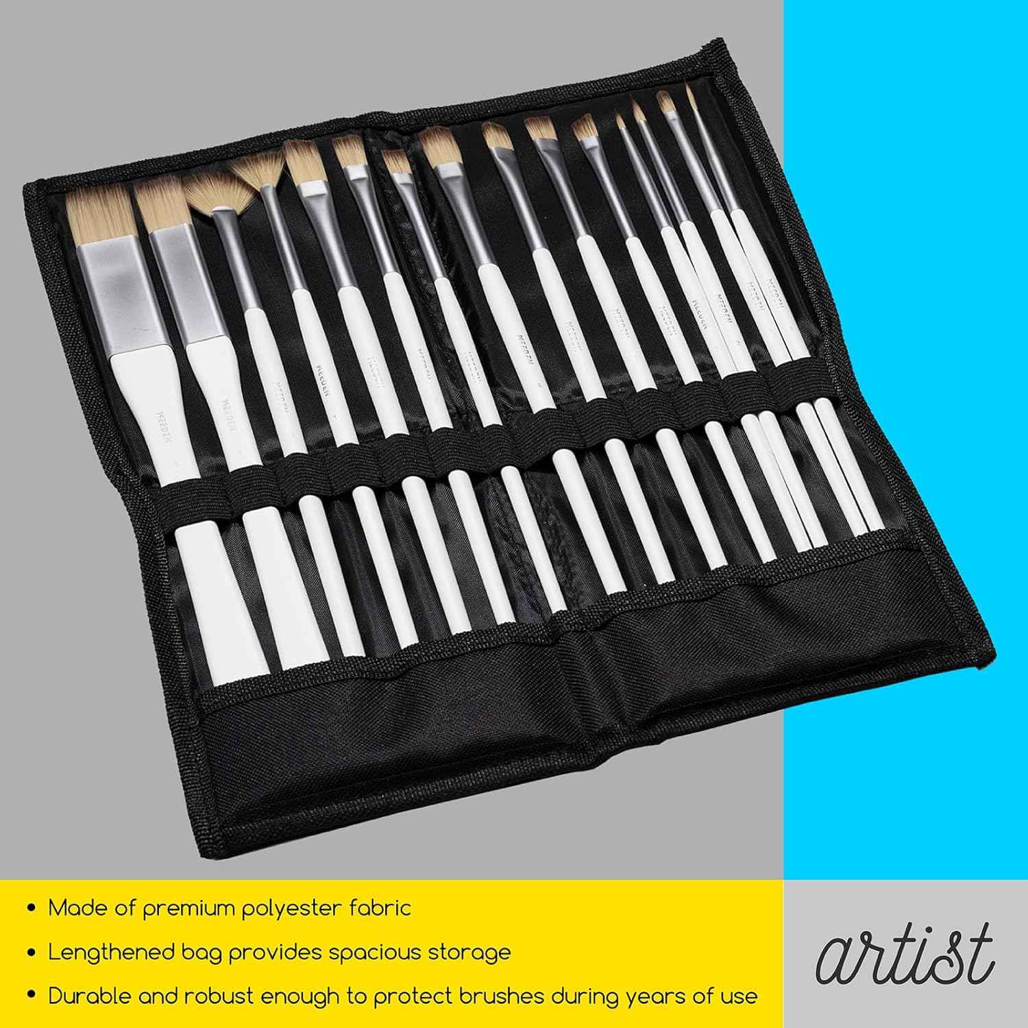 MEEDEN Artist Acrylic Paint Brushes 15 Piece with Carry Case