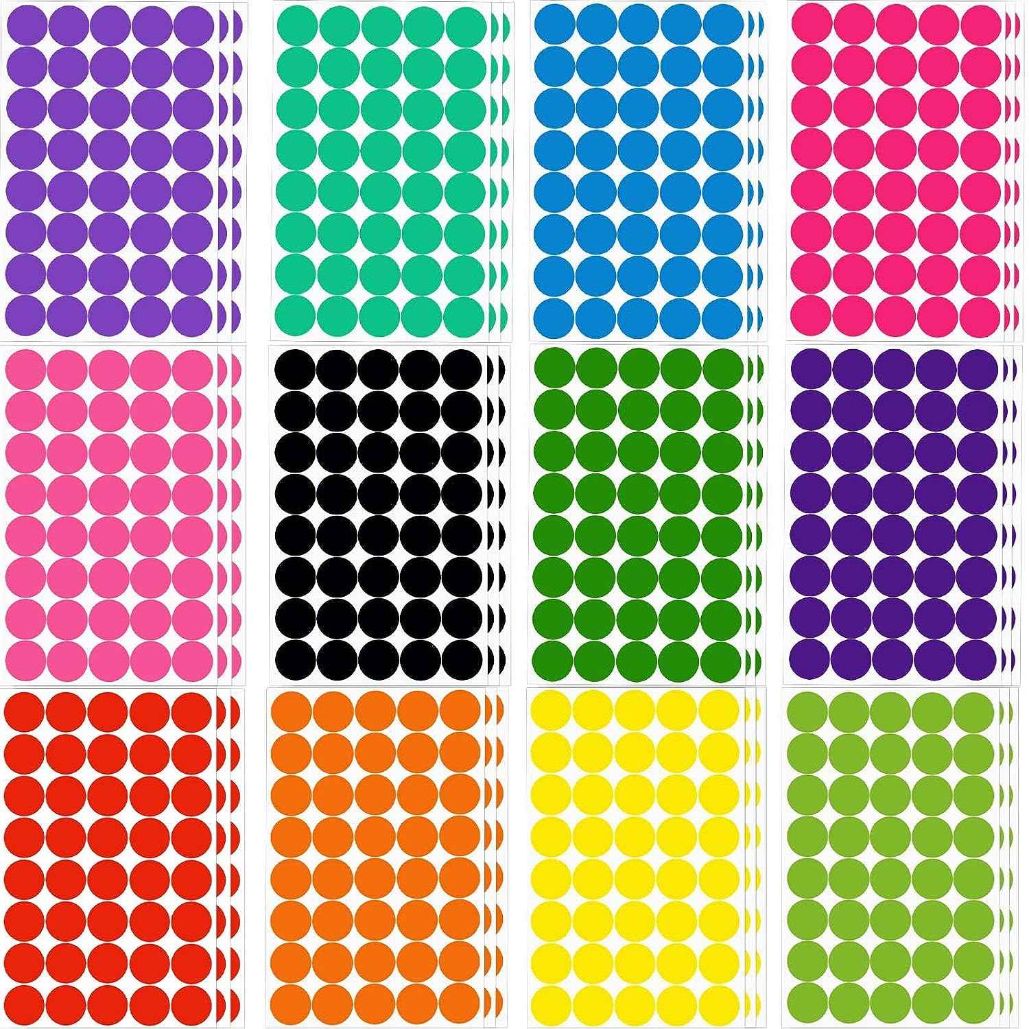 1440PCS 12 Colored Dot Stickers Labels 19mm - TTpen