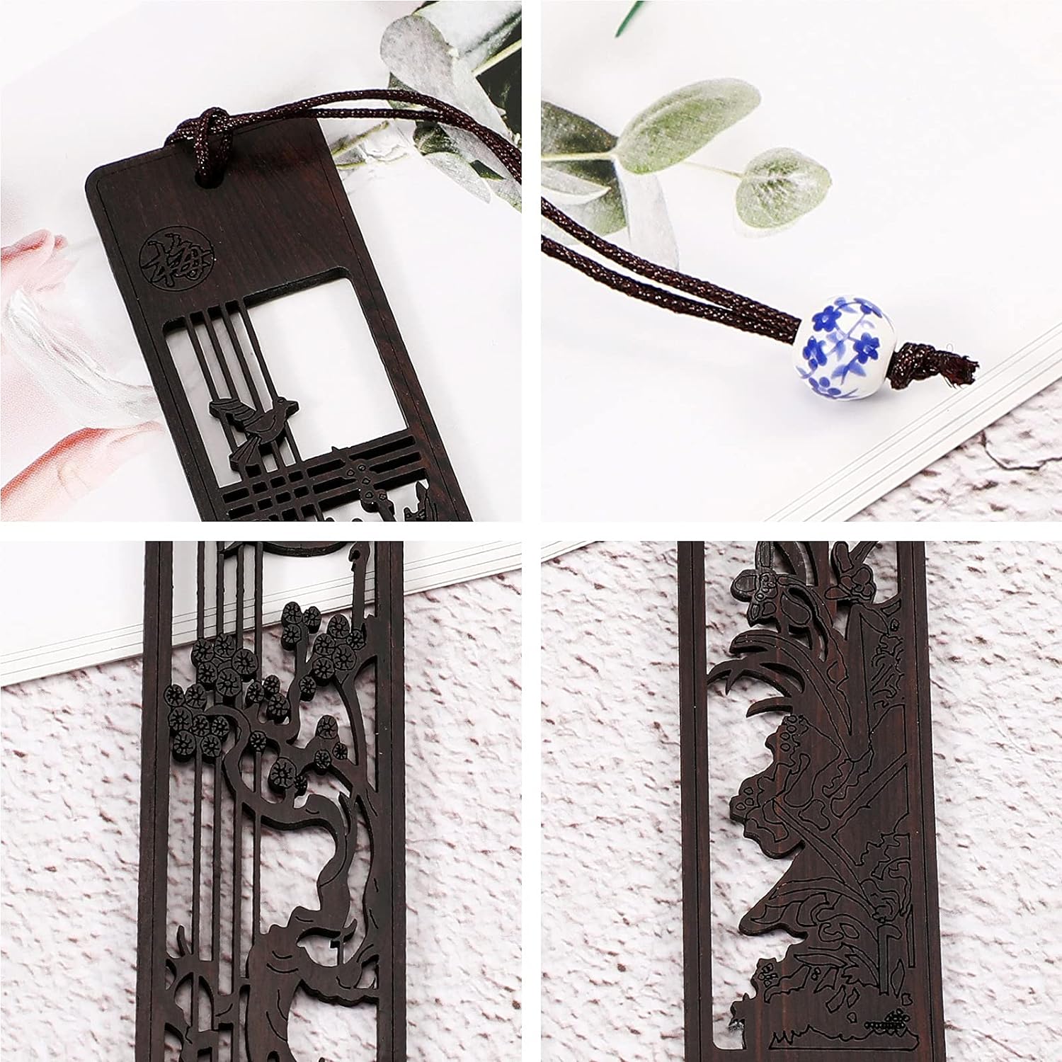 Wood Bookmark Gift Box Hollow Style 4 Pack