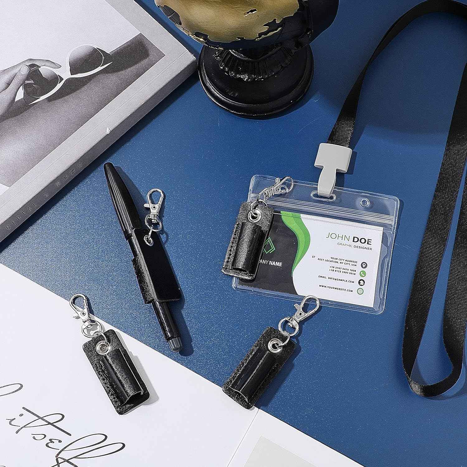4PCS Portable Leather Pen Holder for Badge Holder Neck Lanyard (Black) - TTpen