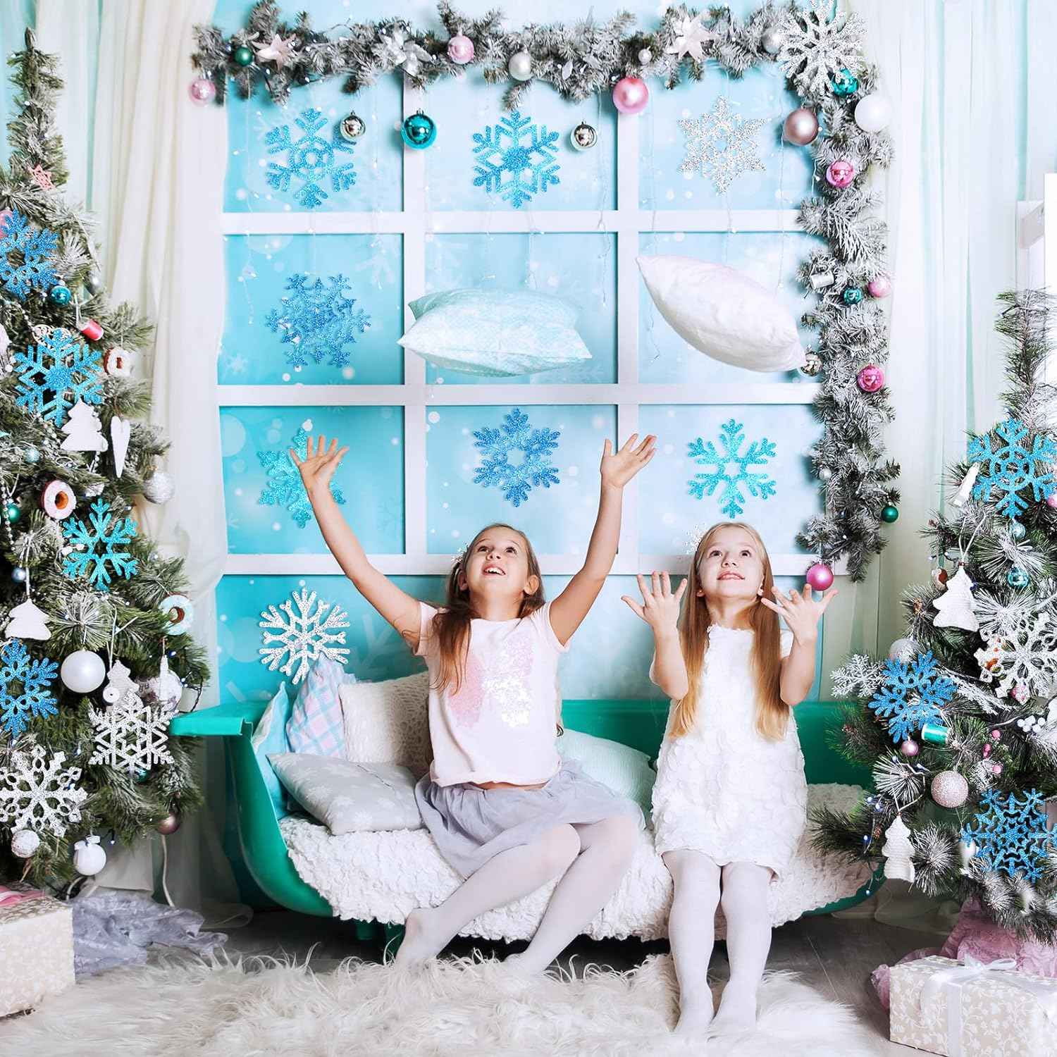 45pcs Winter Christmas Snowflake Paper Cutouts with Glue Point Dots - TTpen