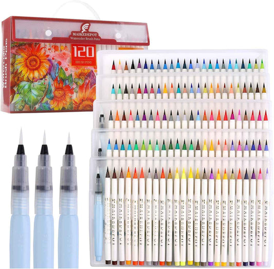 MAIKEDEPOT 120 Colors Watercolor Brush Pens with 3 Blending Brush - TTpen