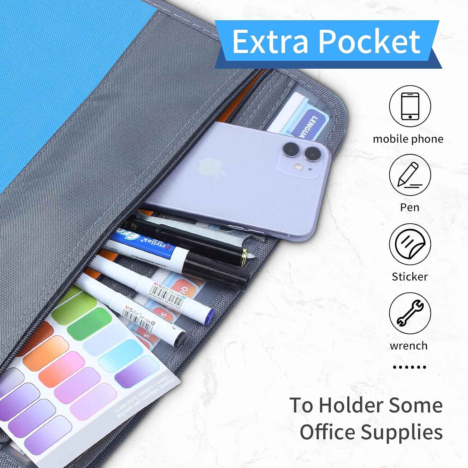 Expanding File Folder Organizer with 13 Pocket Oxford Fabric - TTpen