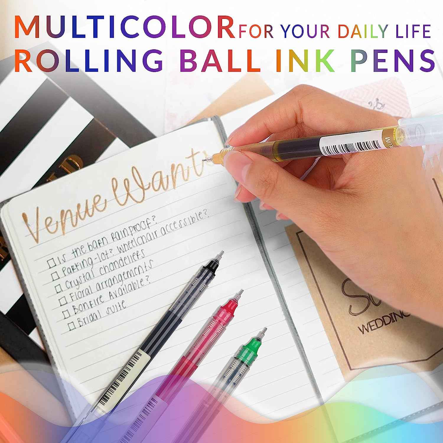 12 Color Quick Drying Liquid Ink Rollerball Pens 0.5mm Fine Point - TTpen