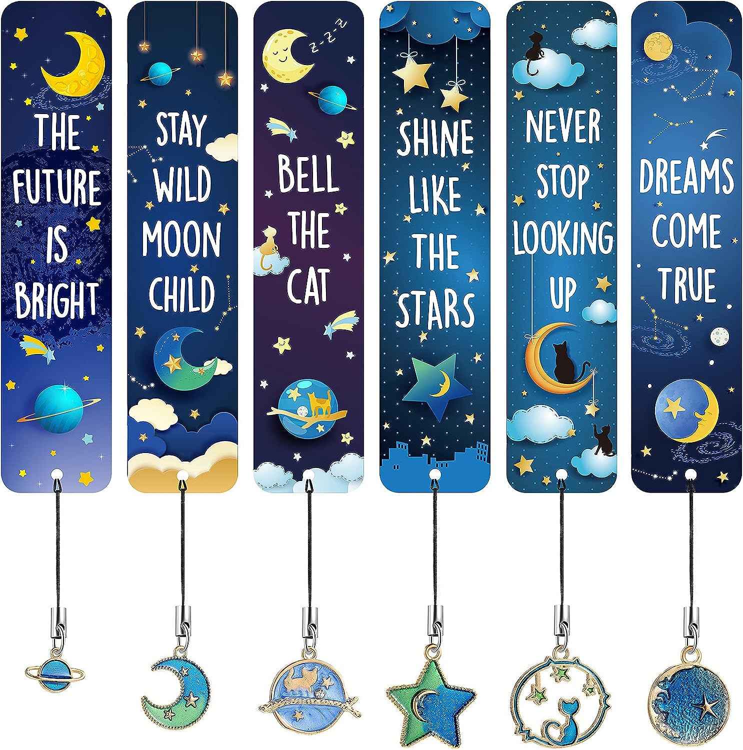 12Pcs Cat Moon Star Space Bookmarks with Metal Charms - TTpen