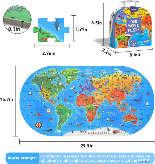 Mideer Floor Puzzle for Kids 4-8, 100 Piece World Map Jigsaw Puzzle