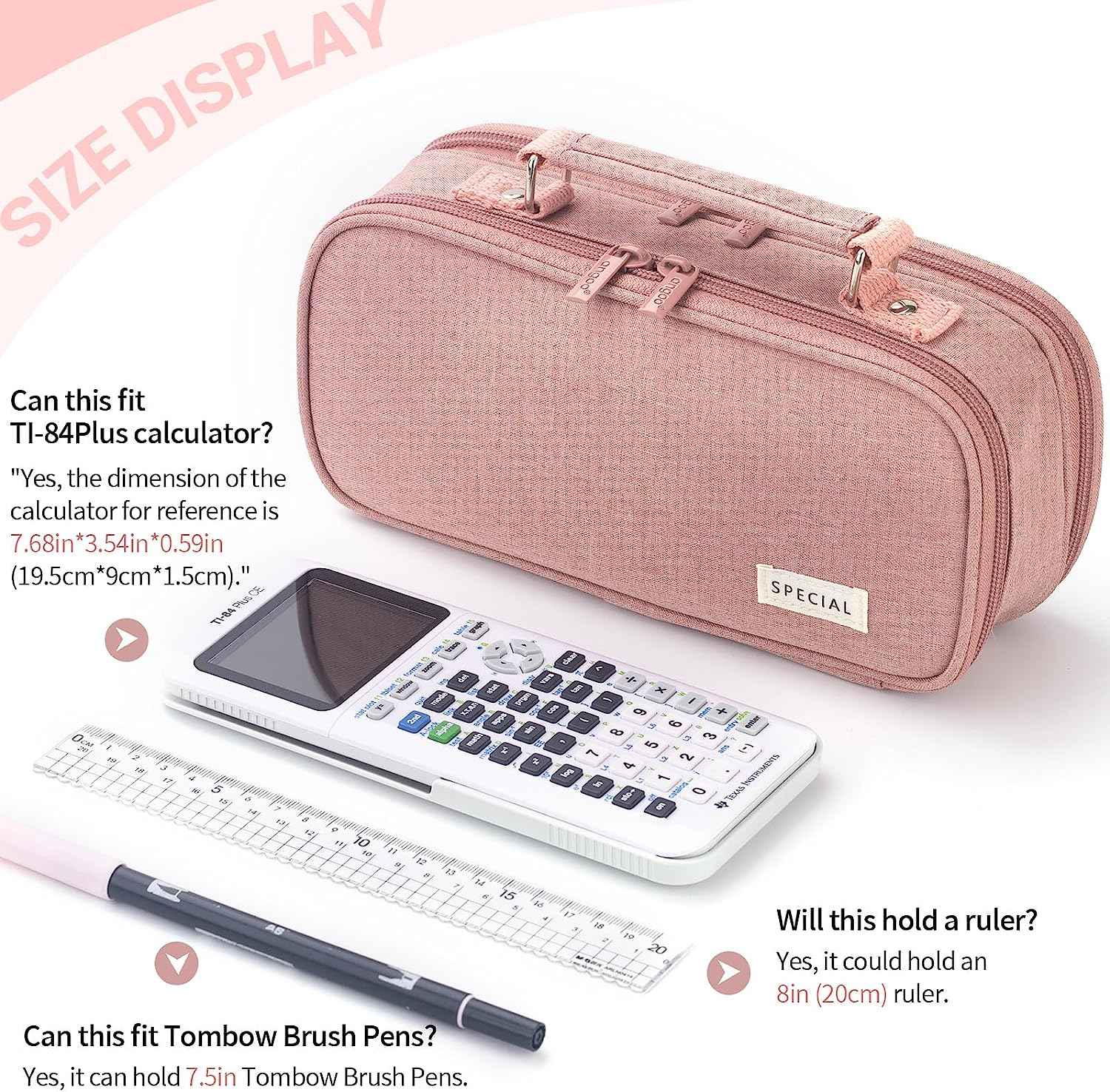 HVOMO Large capacity pencil case Pencil Pouch Double Zipper Storage Bag 3 Compartments Portable Multifunctional bag Desk Organizer School Marker Pen Casey(Dark Pink) - TTpen