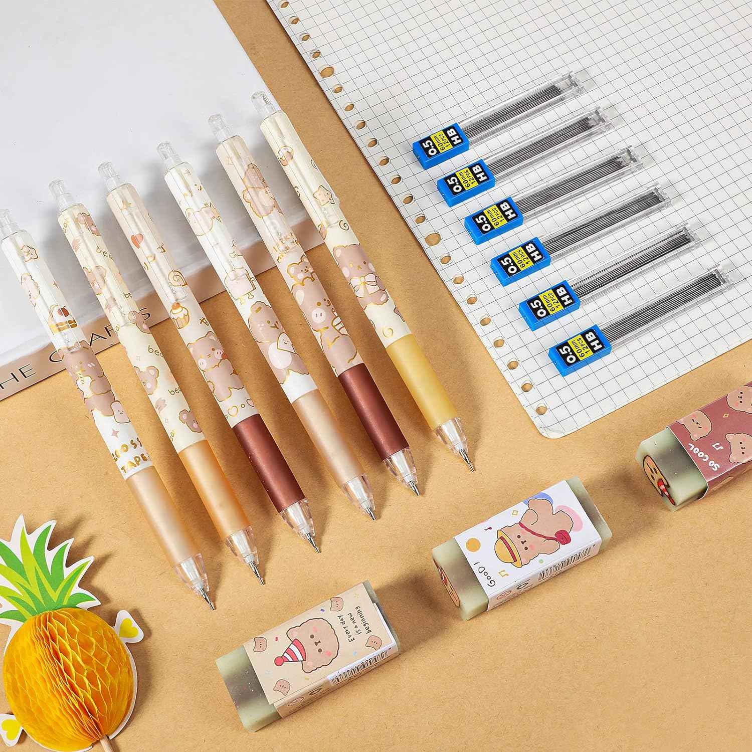 15pcs Bear Mechanical Pencils with 0.5mm Pencil Refills and Erasers - TTpen
