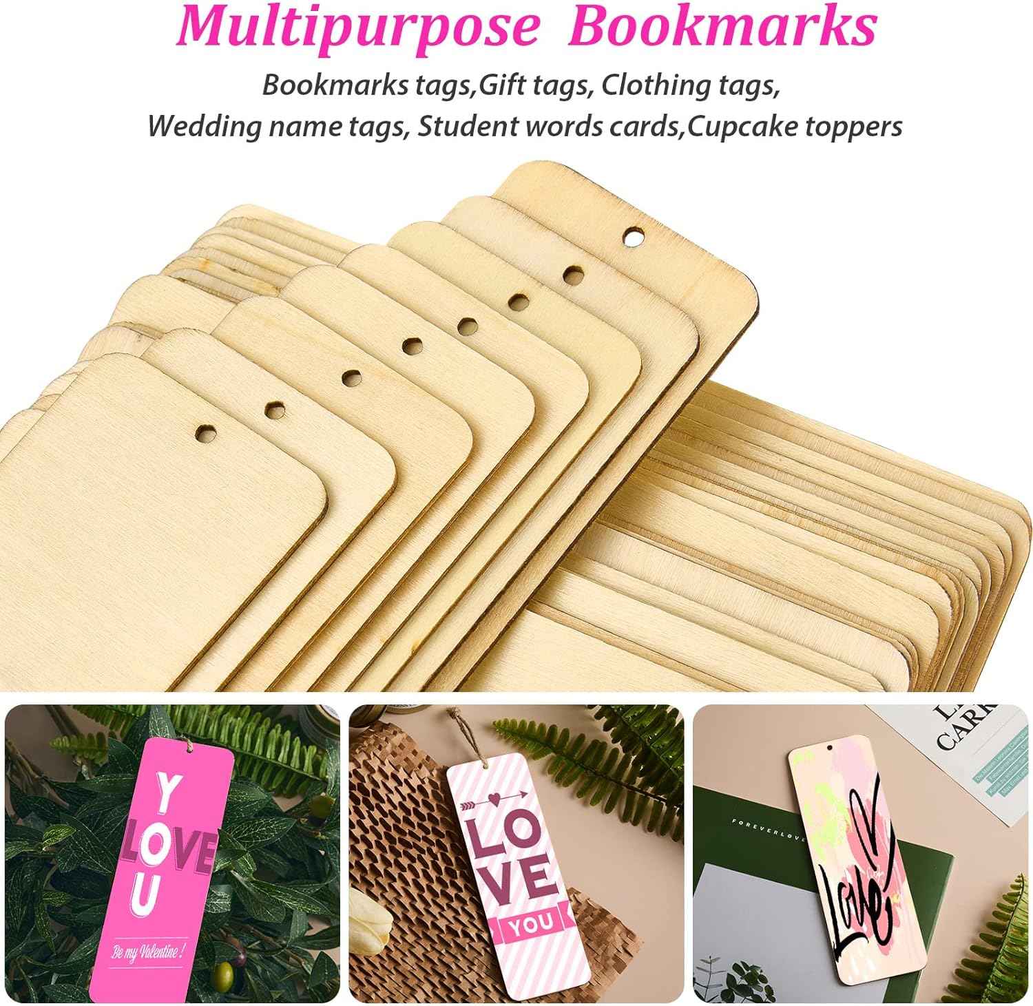 36 Unfinished Wood Blank Bookmarks Hanging Tags with Holes and Ropes 6 x 2 Inch - TTpen