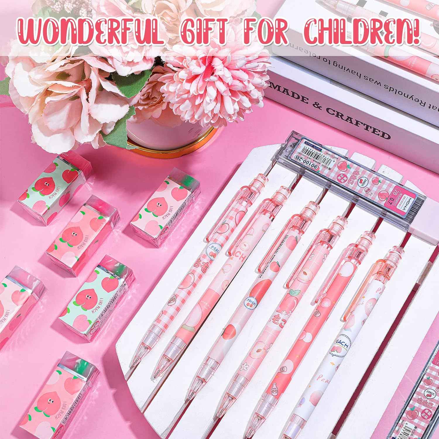 15pcs Peach Mechanical Pencils with 0.5mm Pencil Refills and Erasers - TTpen
