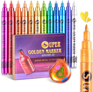 12 Color Super Golden Metallic Paint Marker Pens,Ultra Fine Point 0.7mm - TTpen