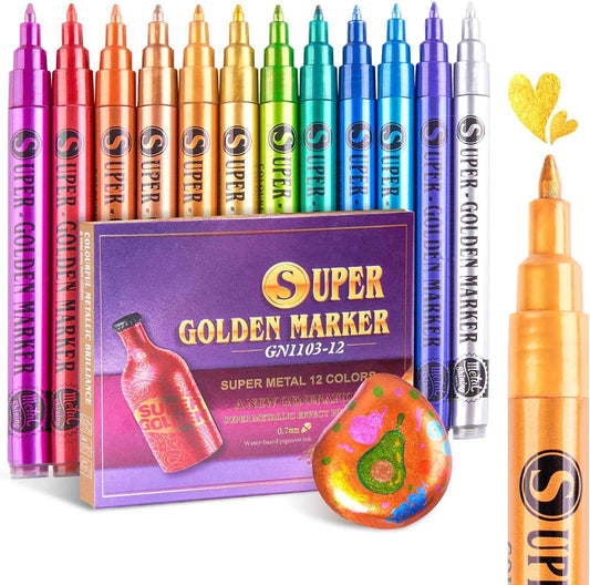 12 Color Super Golden Metallic Paint Marker Pens,Ultra Fine Point 0.7mm - TTpen