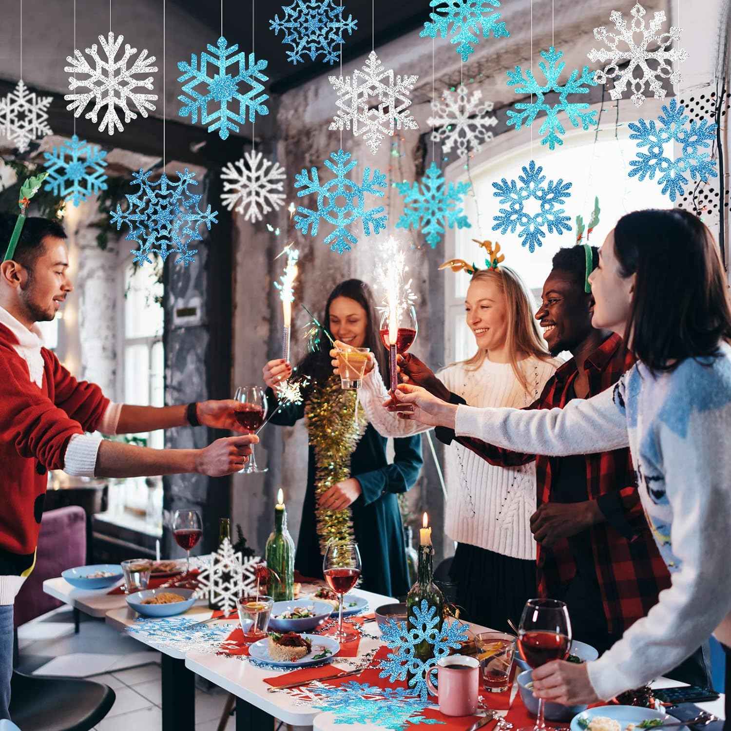 45pcs Winter Christmas Snowflake Paper Cutouts with Glue Point Dots - TTpen
