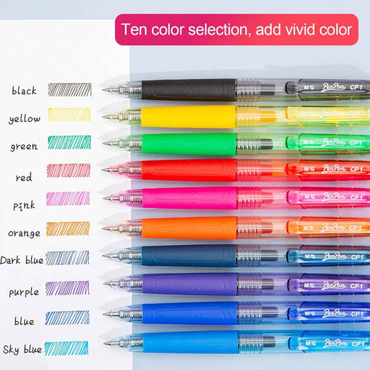Retractable Liquid Gel Pens with Grip,10 Assorted Ink Colors (0.5 MM) - TTpen