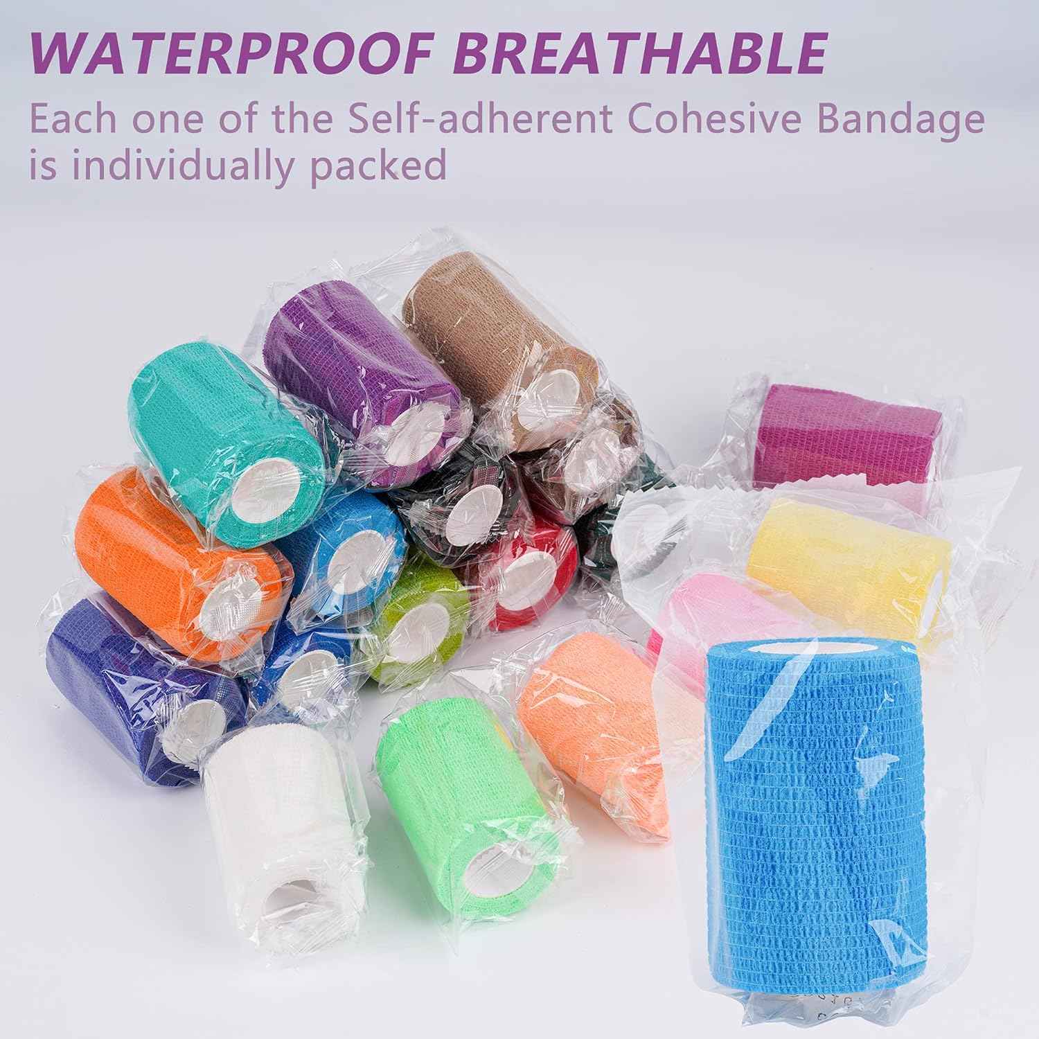 18 Pack Self Adherent Cohesive Wrap Bandages,First Aid Tape,3 Inches X 5 Yards - TTpen