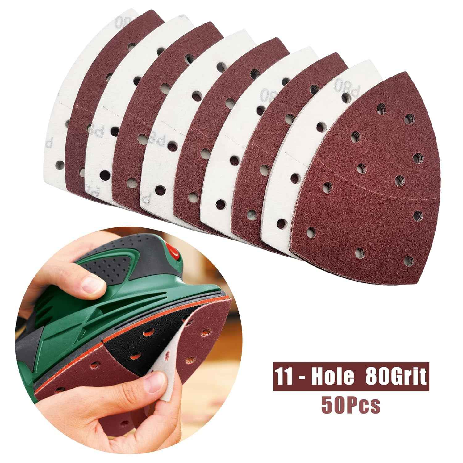 50PCS Mouse Detail Sander Paper,40/60/80/120/180/240 Grit 11 Holes - TTpen