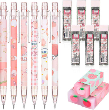 15pcs Peach Mechanical Pencils with 0.5mm Pencil Refills and Erasers - TTpen