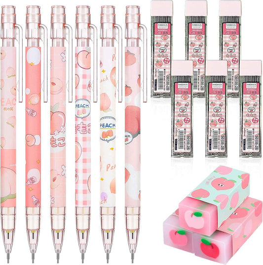 15pcs Peach Mechanical Pencils with 0.5mm Pencil Refills and Erasers - TTpen