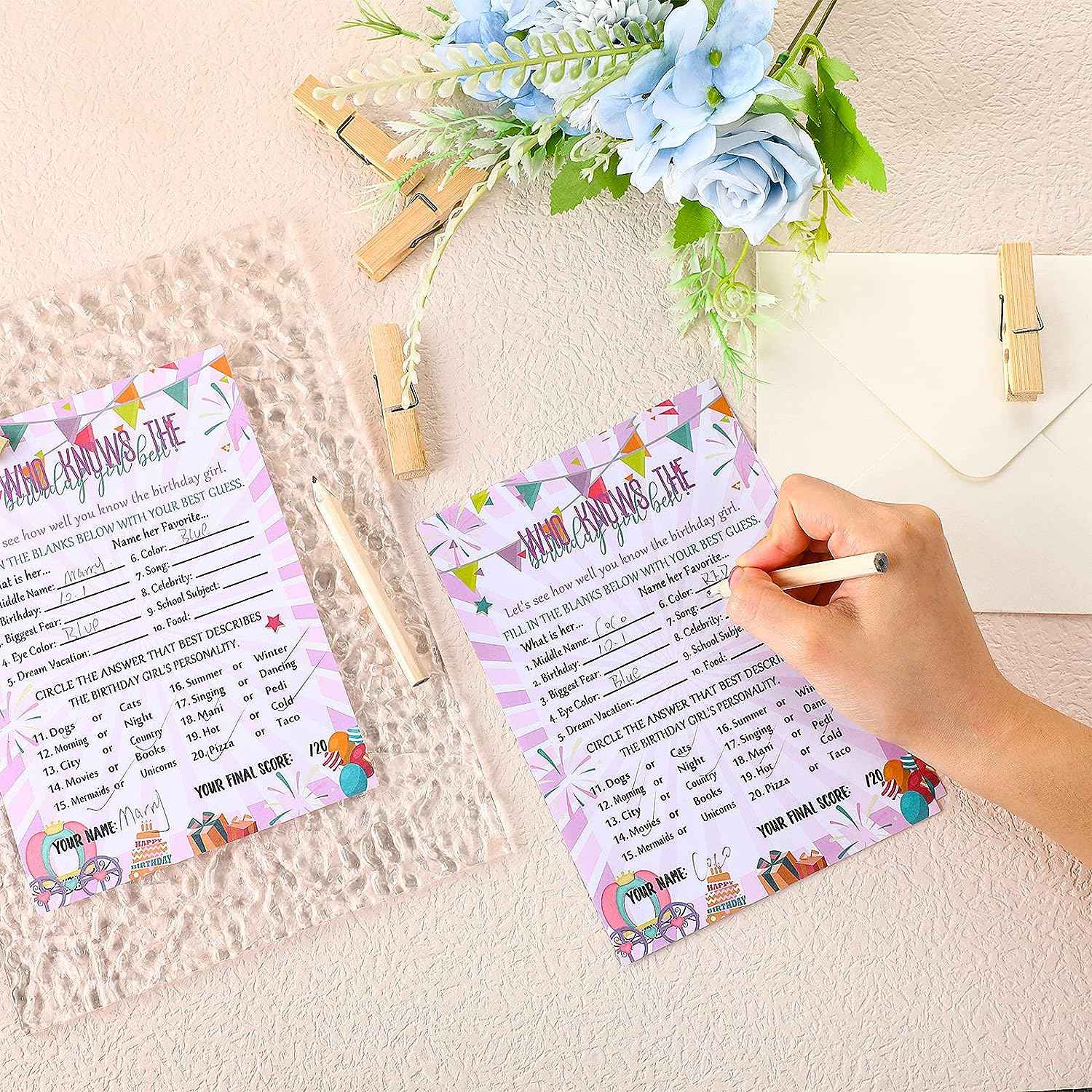 50 Pcs Birthday Party Activity Game Card Set with 20 Pcs Wood Pencils - TTpen