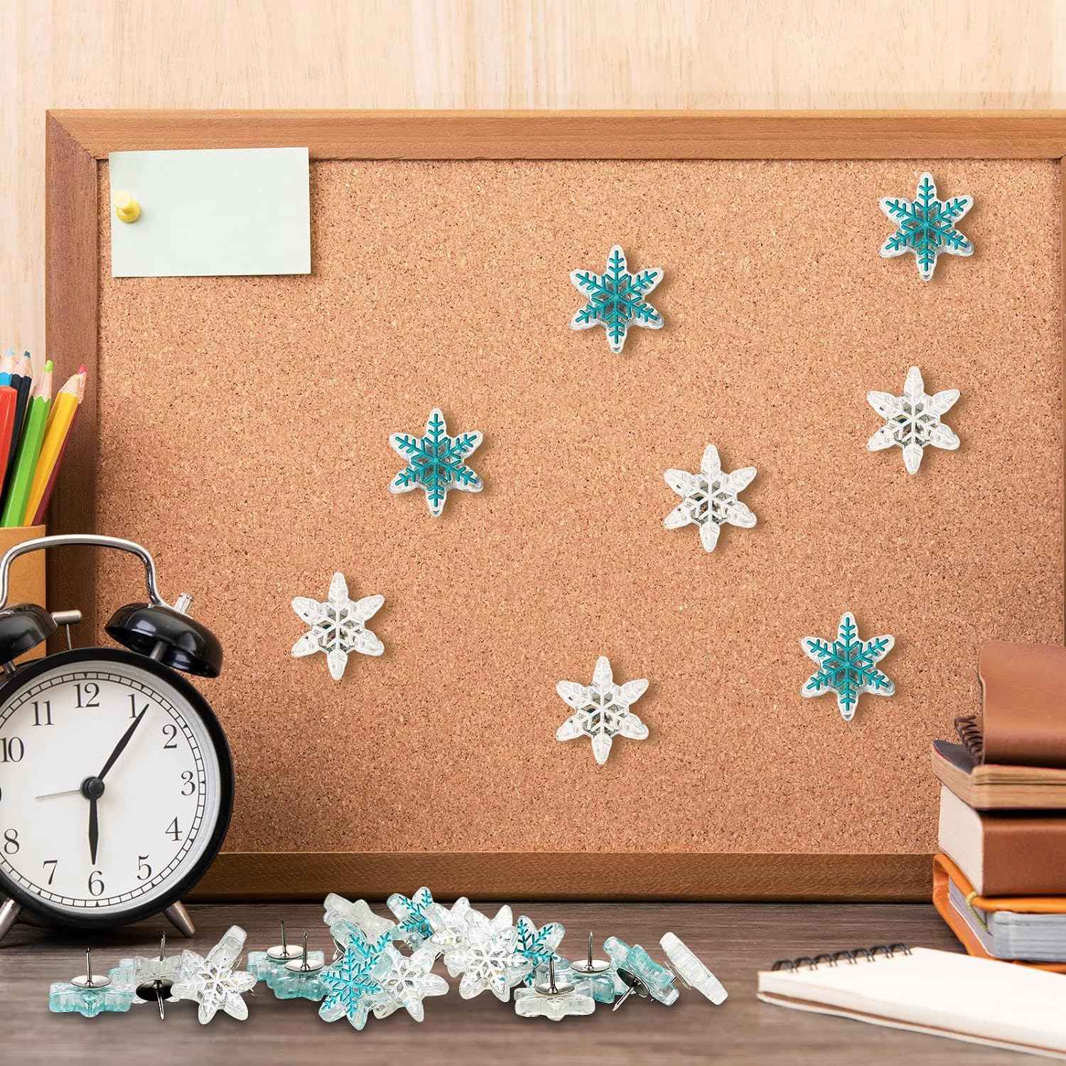 30Pcs Snowflake Push Pins,1 and 0.7 Inch Thumb Tacks for Bulletin Board - TTpen