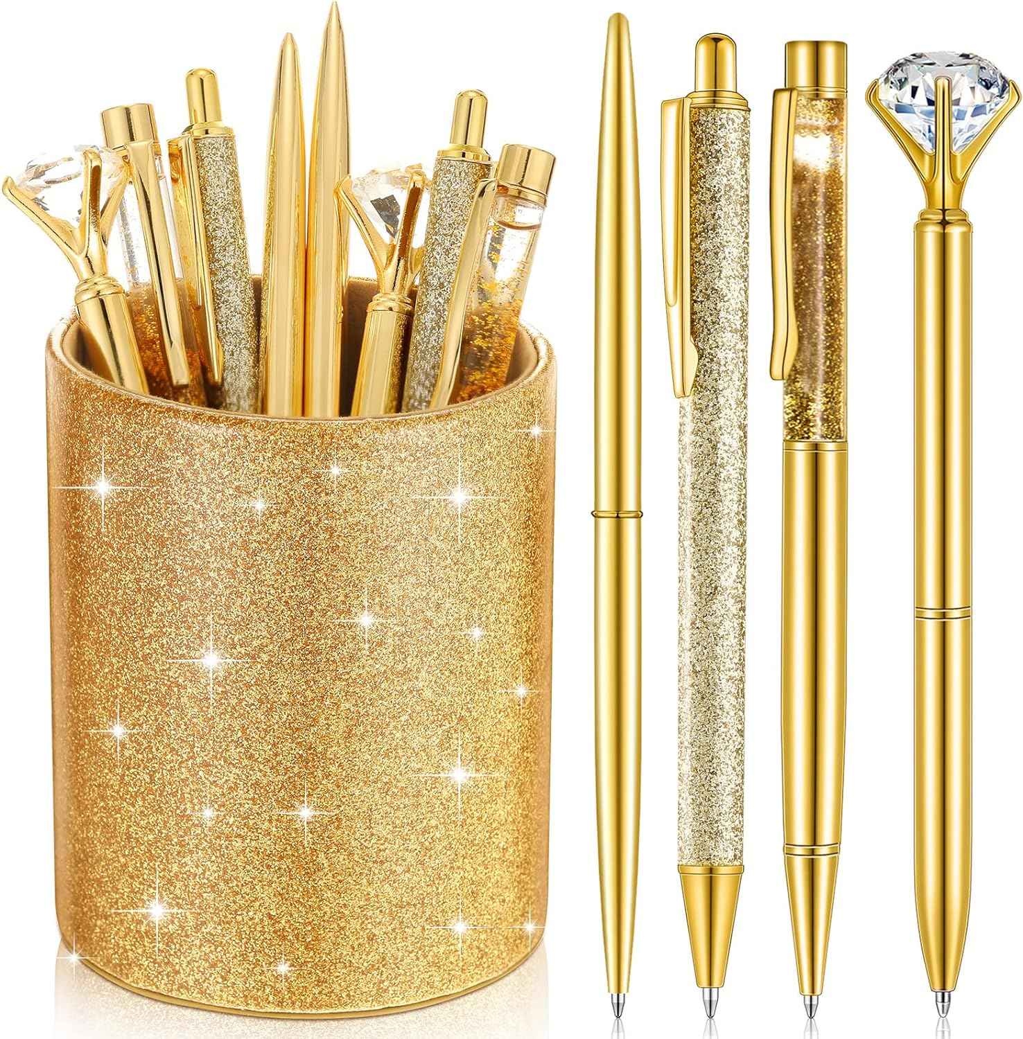 8Pcs Crystal Glitter Ballpoint Pens with Pen Holder for Desk Organizer - TTpen