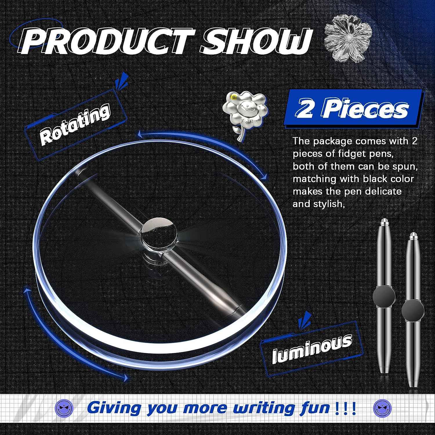 2Pcs Fidget Spinning Pen with LED Light Stress Reducer Ballpoint Pen - TTpen