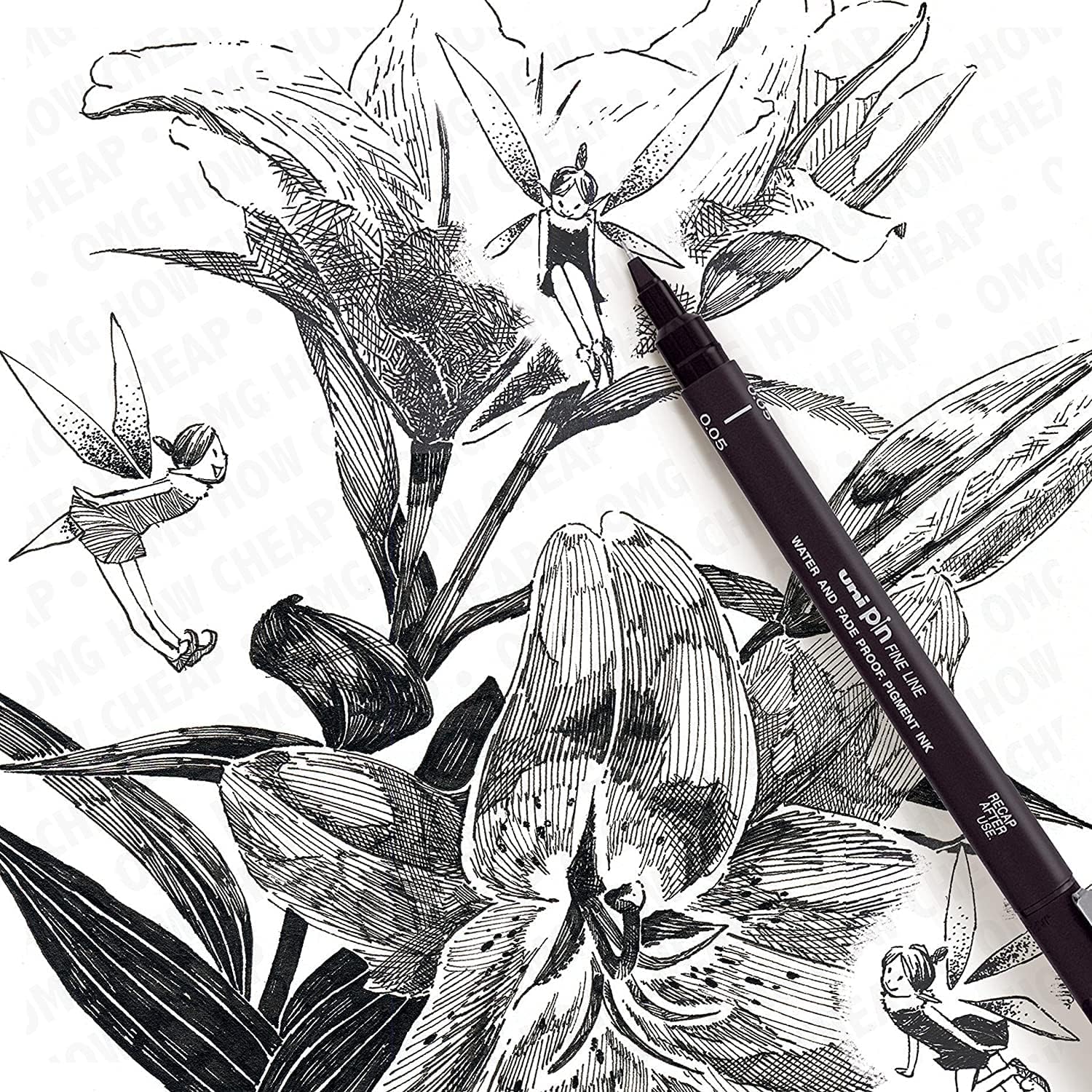 Uni Pin Fineliner Drawing Pen - 9 Grades - Black Ink