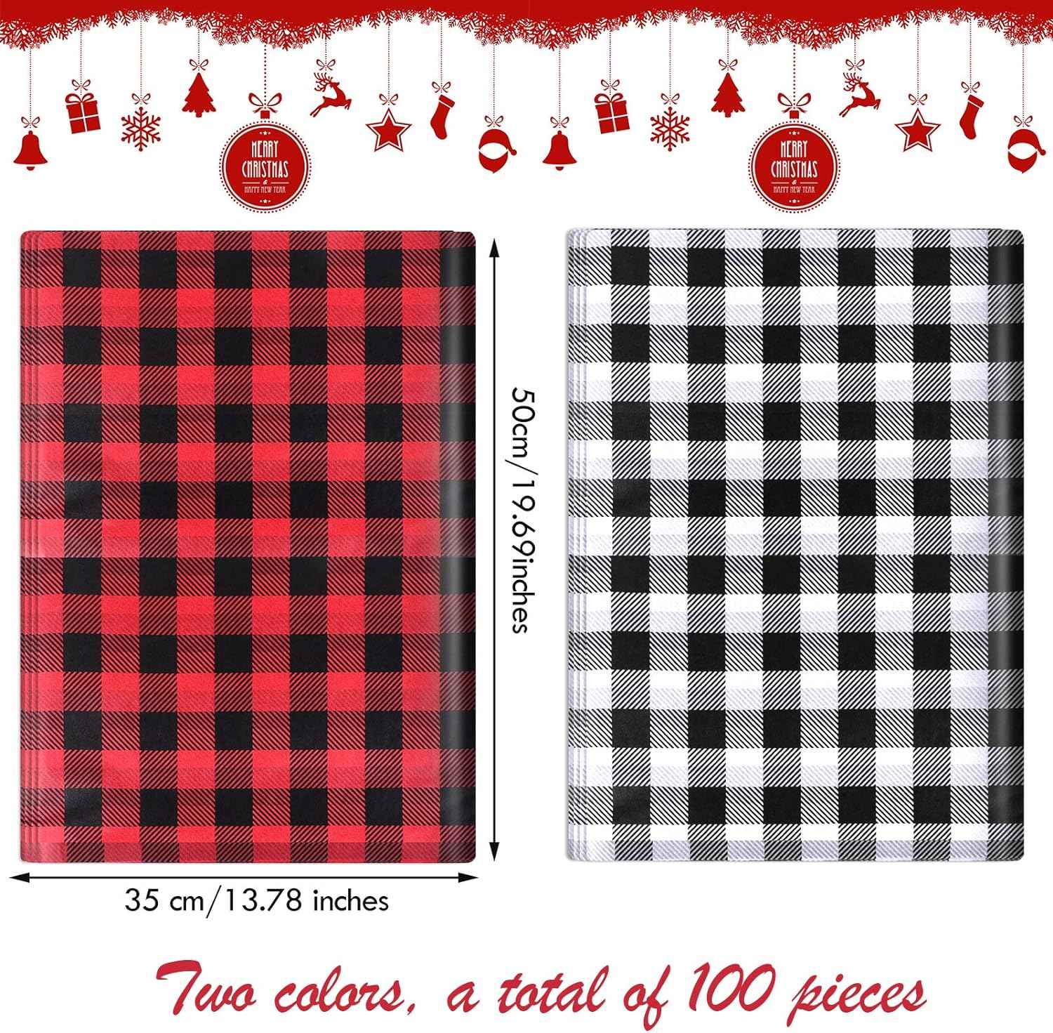 100Pcs Christmas Tissue Paper DIY Wrapping Paper Red Black - TTpen