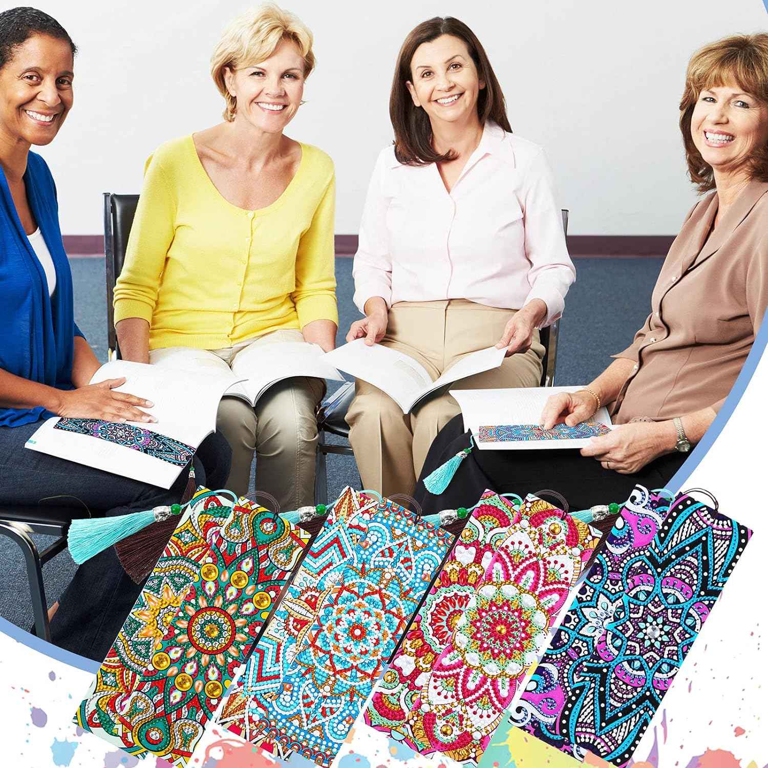 8 Pieces 5D Diamond Painting Bookmarks Floral Rhinestone with Tassels - TTpen