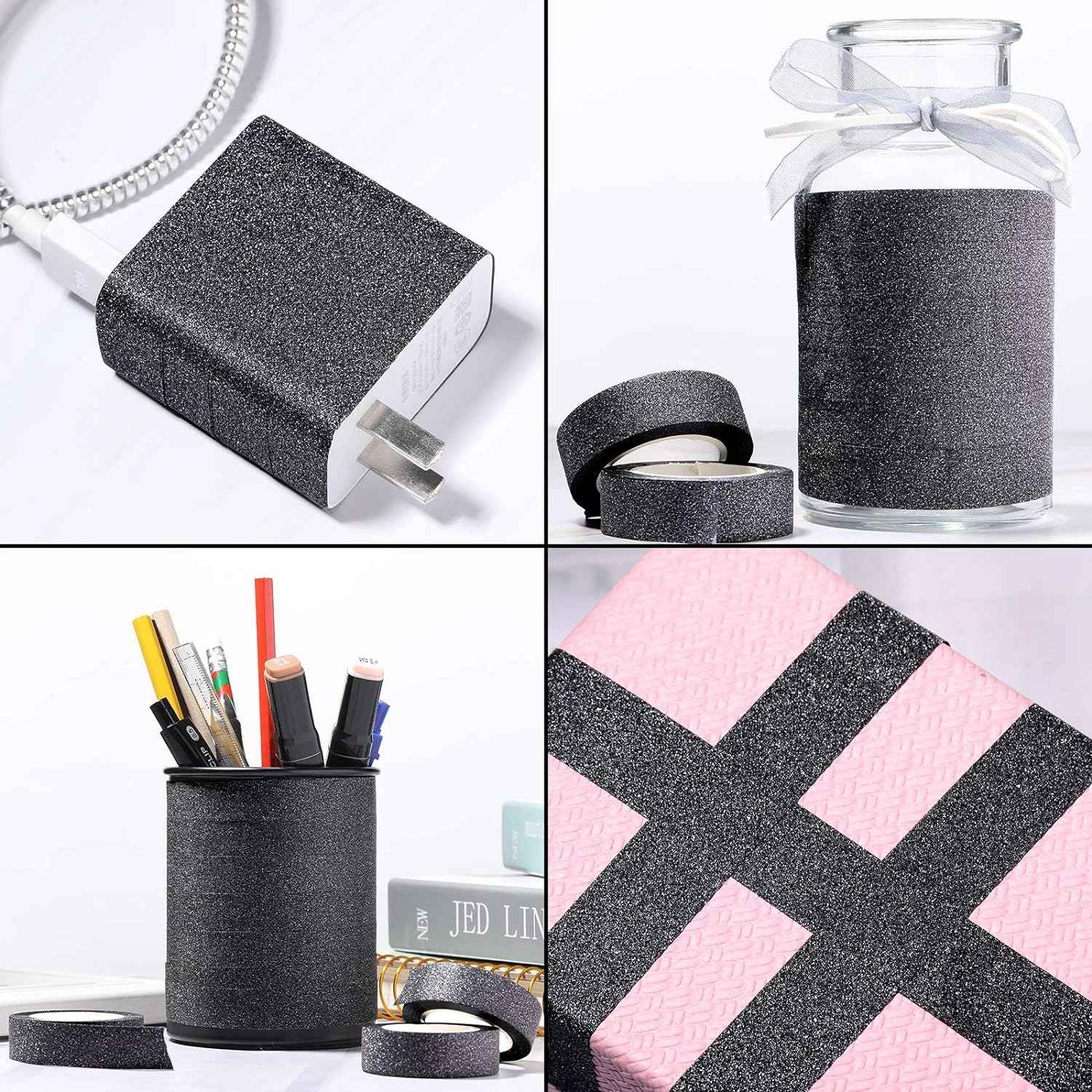 4 Rolls 0.6Inch x 11 Yards Glitter Washi Tape Crafting Masking Tape - TTpen