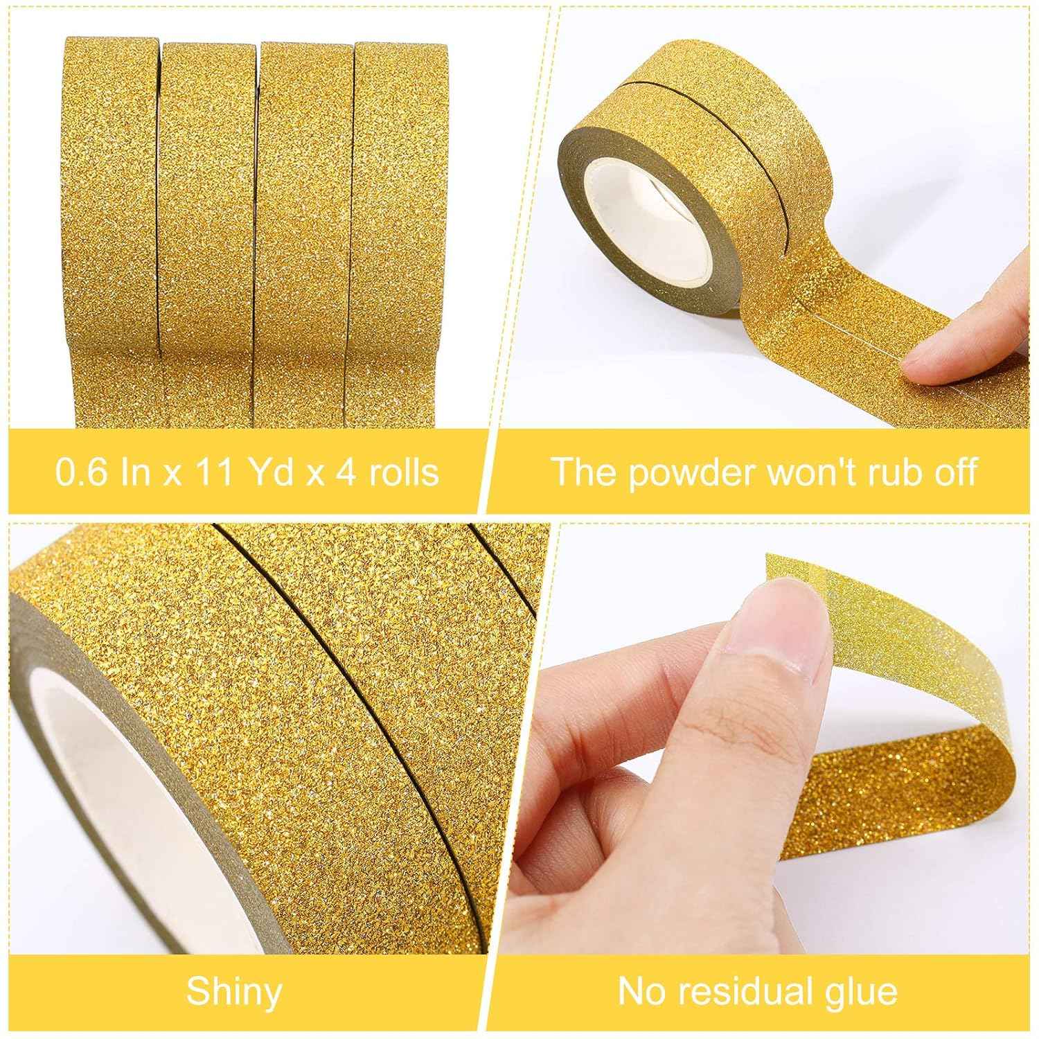 4 Rolls 0.6Inch x 11 Yards Glitter Washi Tape Crafting Masking Tape - TTpen