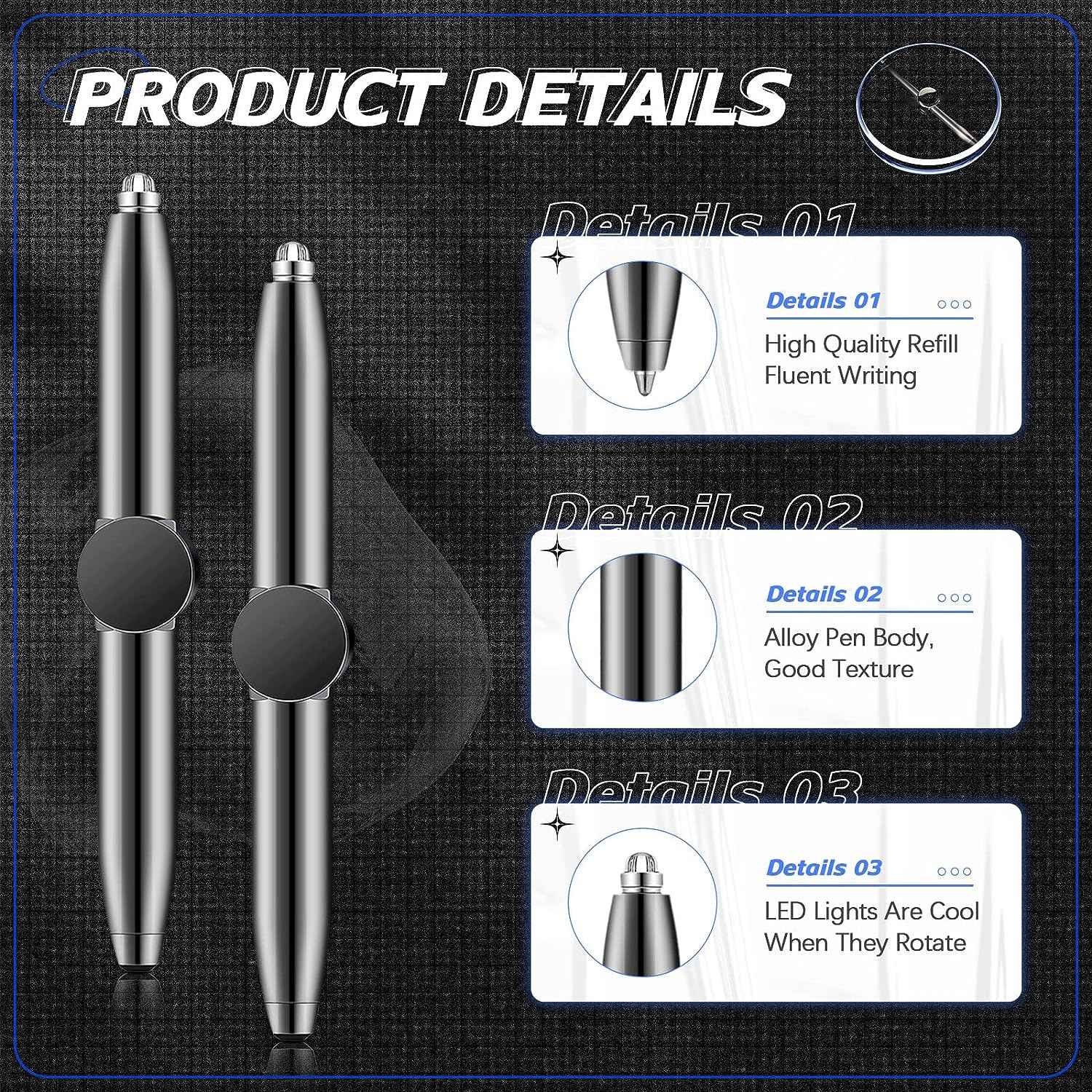 2Pcs Fidget Spinning Pen with LED Light Stress Reducer Ballpoint Pen - TTpen