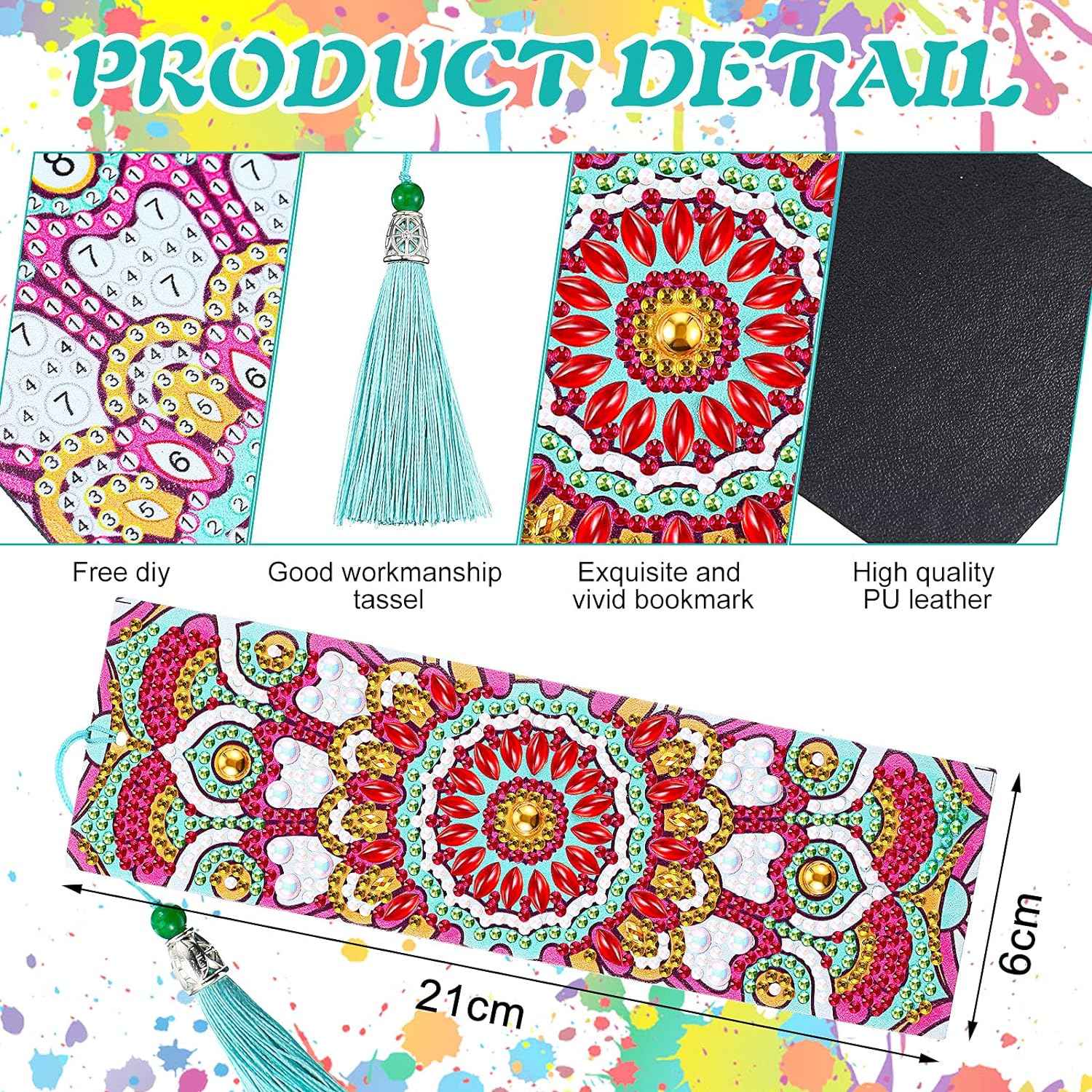 8 Pieces 5D Diamond Painting Bookmarks Floral Rhinestone with Tassels - TTpen