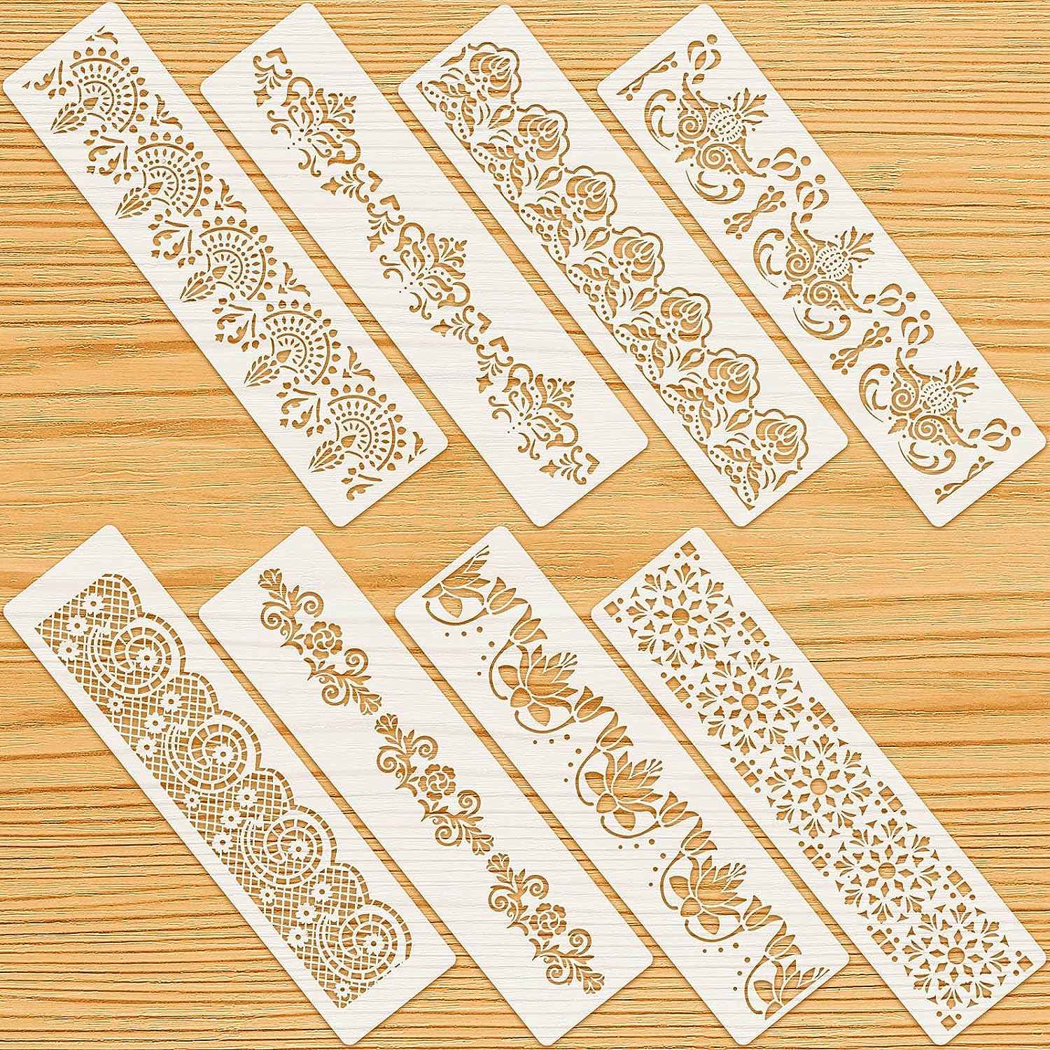 8 Pieces Ornate Border Stencil Flower Template DIY Art and Craft - TTpen