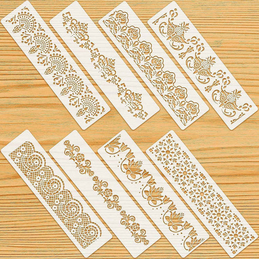 8 Pieces Ornate Border Stencil Flower Template DIY Art and Craft - TTpen