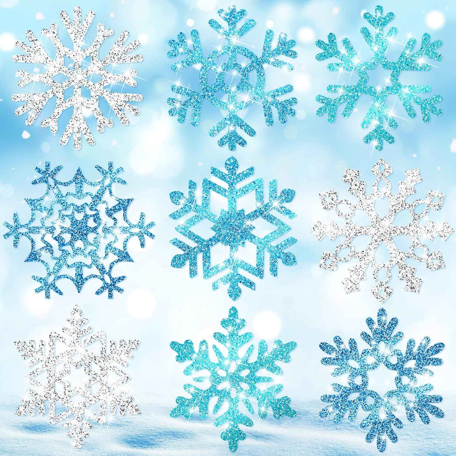 45pcs Winter Christmas Snowflake Paper Cutouts with Glue Point Dots - TTpen