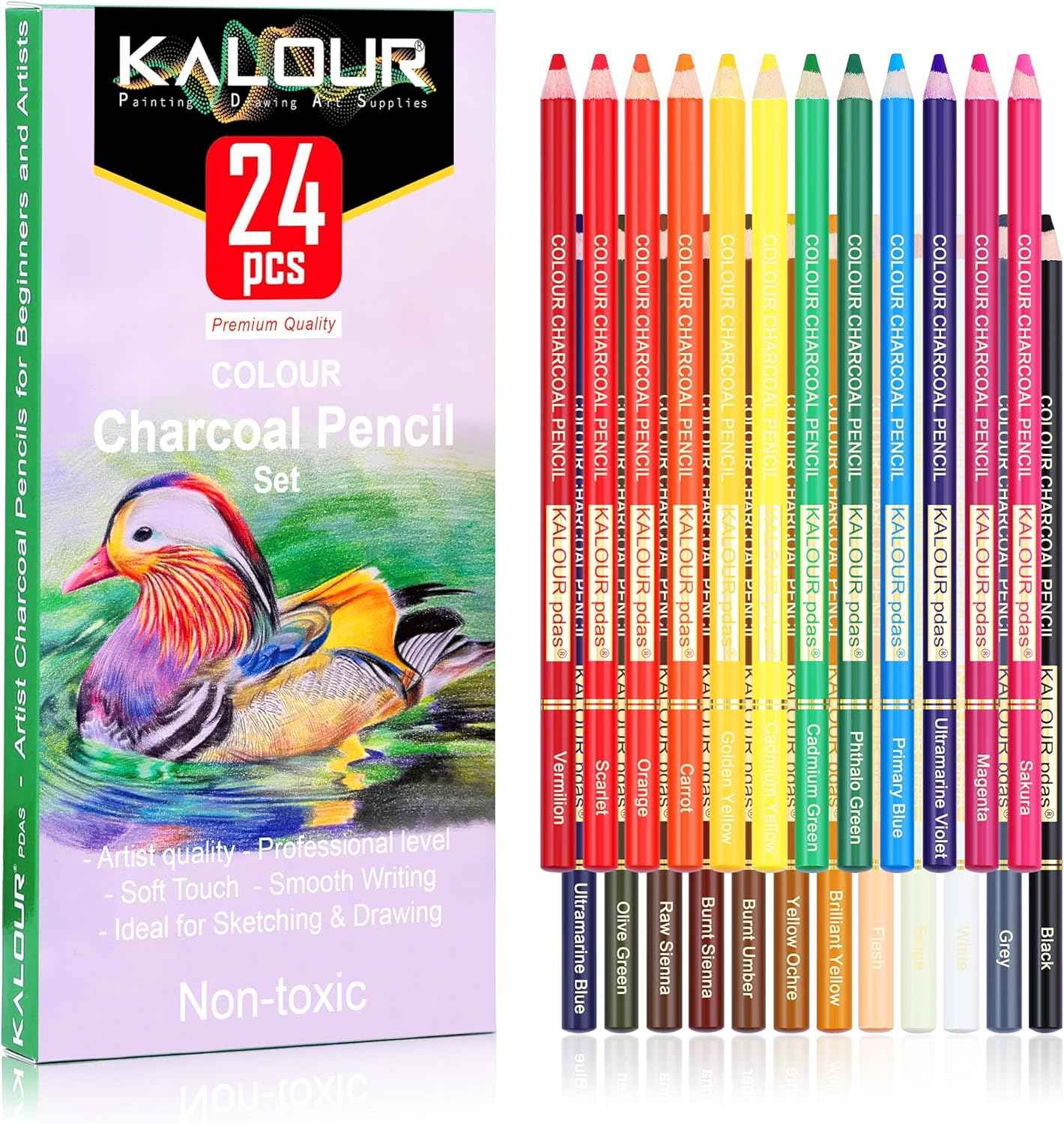 KALOUR 24 Premium Colored Charcoal Pencils Drawing Set - TTpen