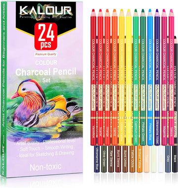 KALOUR 24 Premium Colored Charcoal Pencils Drawing Set - TTpen