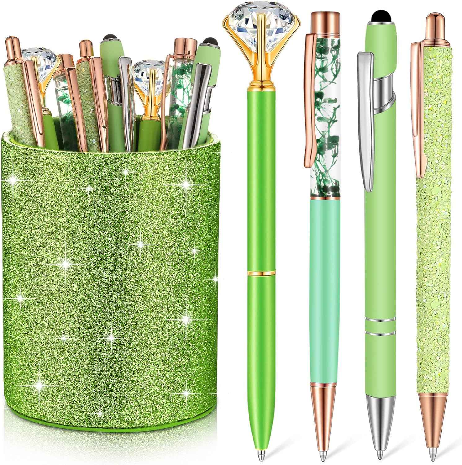 8Pcs Crystal Glitter Ballpoint Pens with Pen Holder for Desk Organizer - TTpen