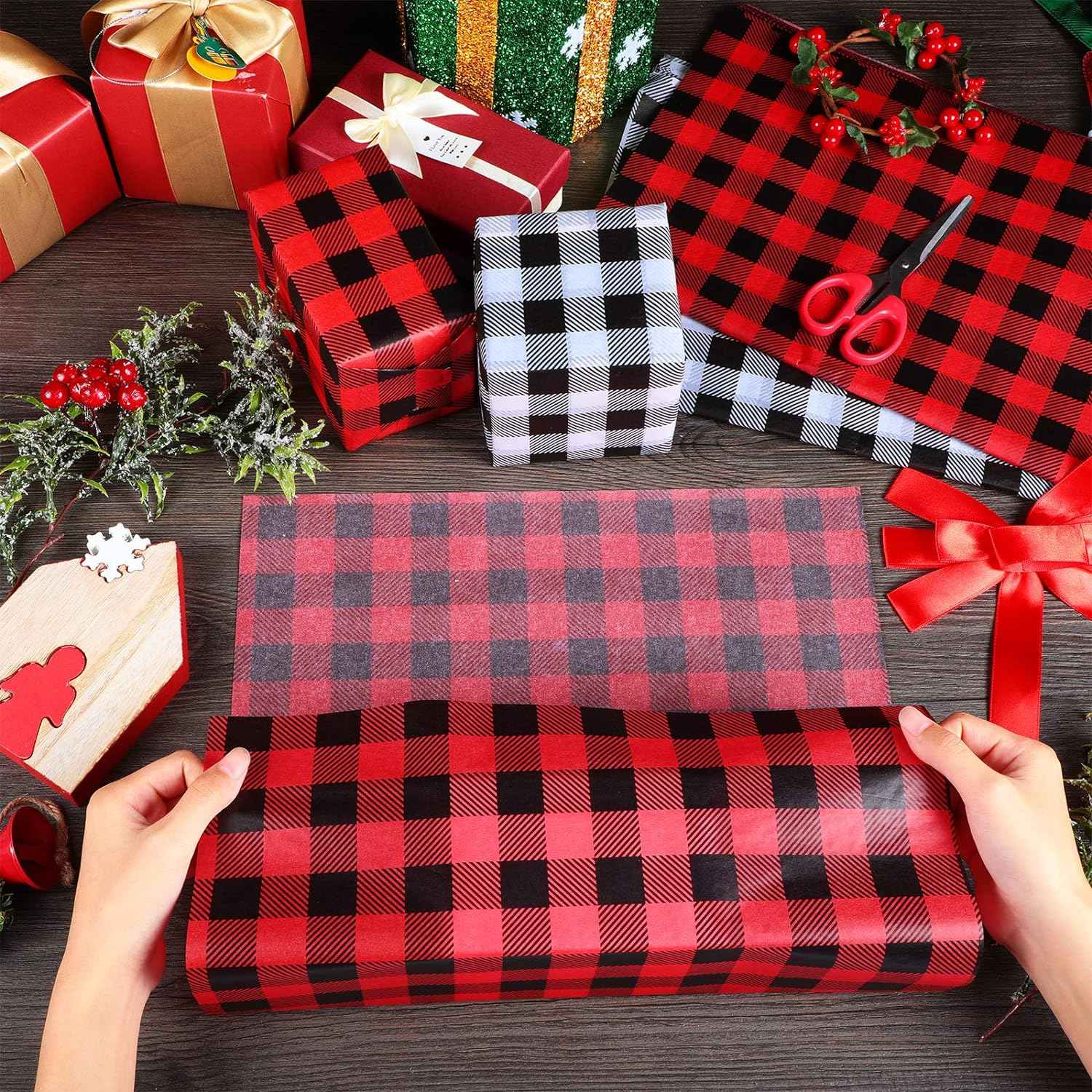 100Pcs Christmas Tissue Paper DIY Wrapping Paper Red Black - TTpen