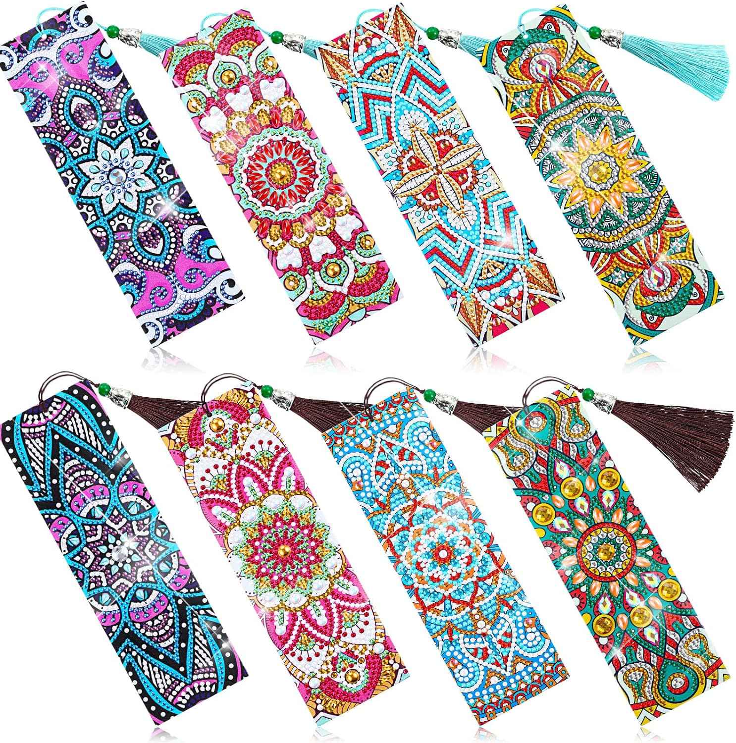 8 Pieces 5D Diamond Painting Bookmarks Floral Rhinestone with Tassels - TTpen