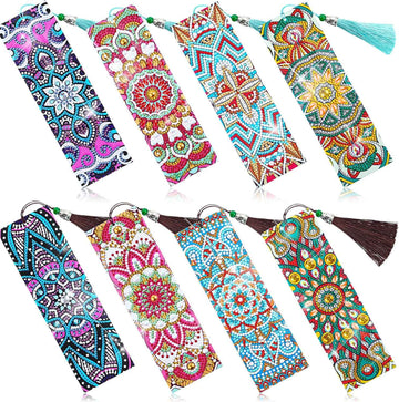 8 Pieces 5D Diamond Painting Bookmarks Floral Rhinestone with Tassels - TTpen