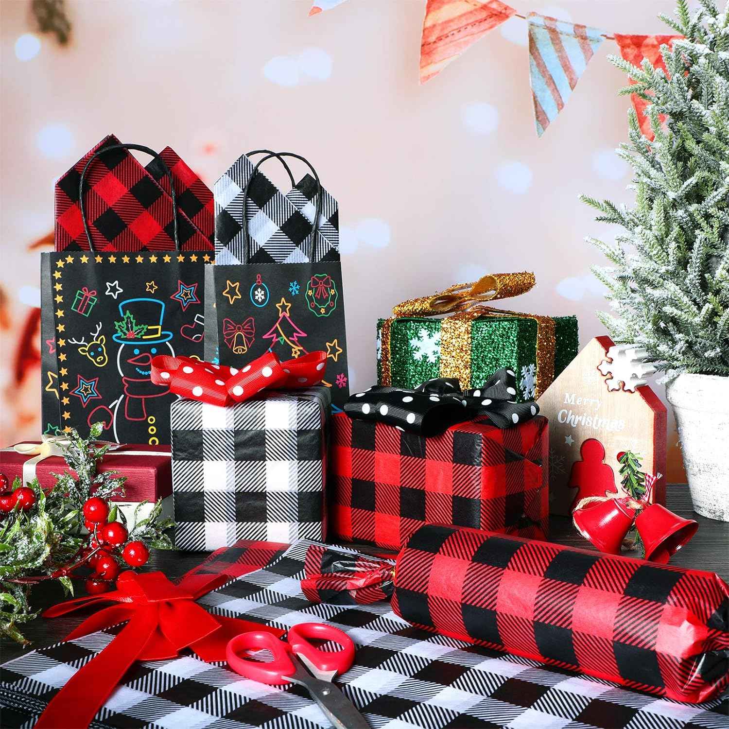 100Pcs Christmas Tissue Paper DIY Wrapping Paper Red Black - TTpen