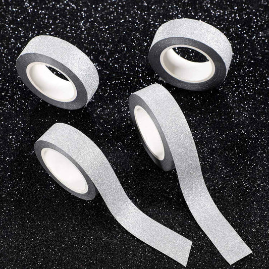 4 Rolls Silver Washi Tape Crafting Glitter Masking Tape - TTpen