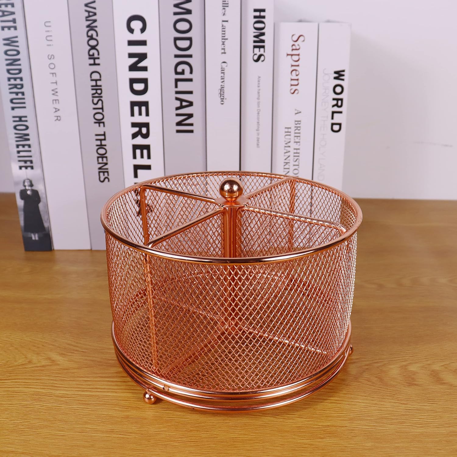 Mesh Rotating Desk Organizer Pen Pencil Holder 4 Compartments