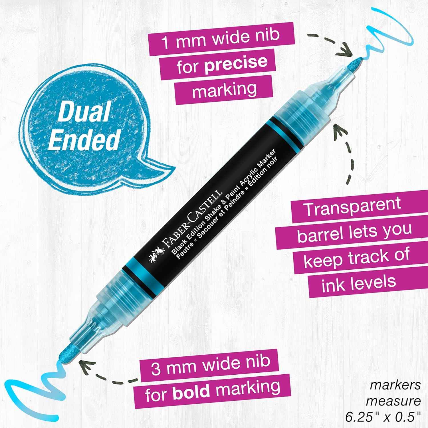 Faber-Castell Shake & Paint Acrylic Paint Markers 6 Color Metallic