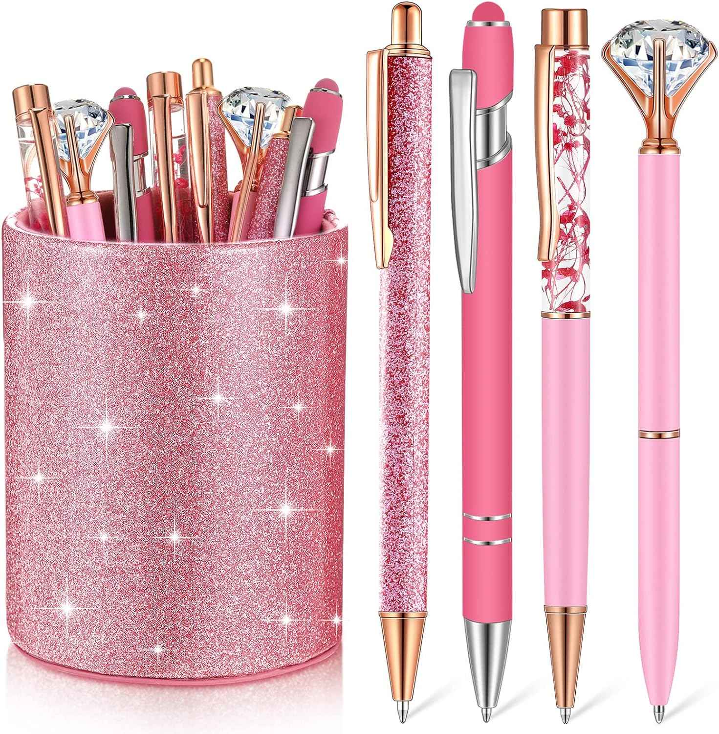 8Pcs Crystal Glitter Ballpoint Pens with Pen Holder for Desk Organizer - TTpen