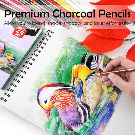 KALOUR 24 Premium Colored Charcoal Pencils Drawing Set - TTpen