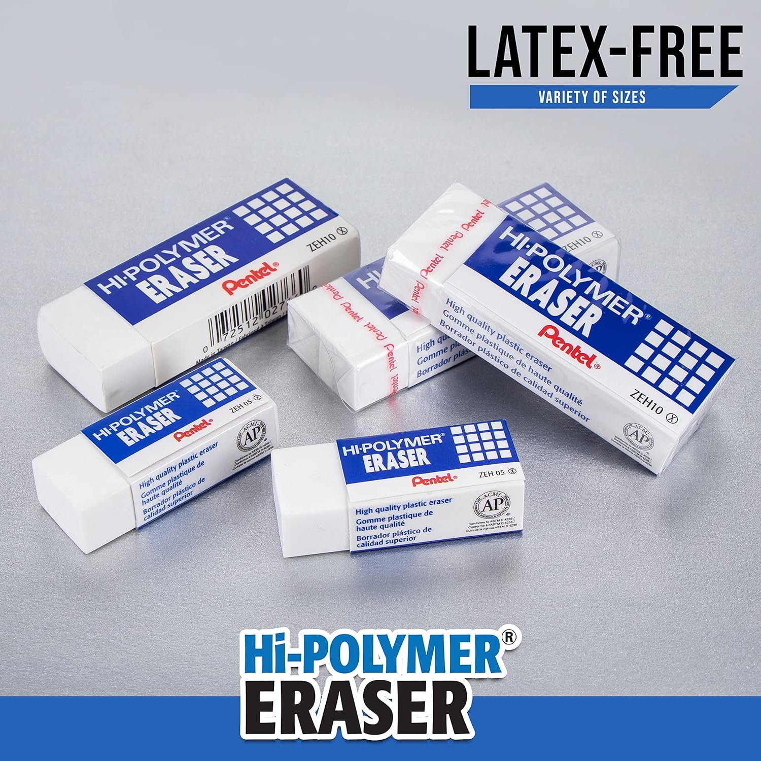 Pentel Hi-Polymer Block Eraser,Large,4 Pack Erasers
